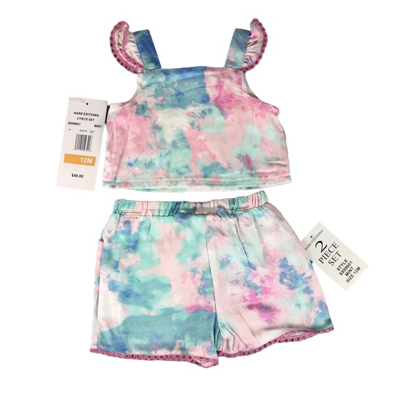 RARE EDITIONS Baby Girls Tie Dye Flutter Sleeve With Shorts Set - Picture 5 of 7
